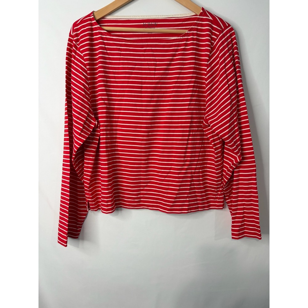 J Crew Red Striped Peruvian Pima Cotton Boat Neck Top XL Preppy Nautical Breton